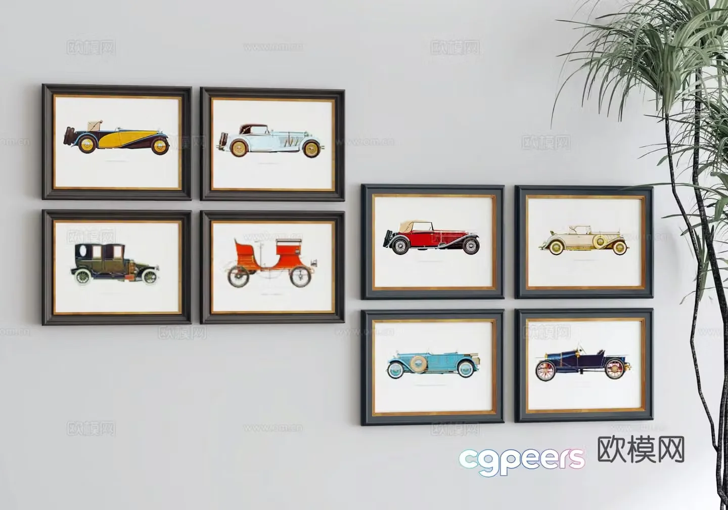 American classic car decoration painting 3d model