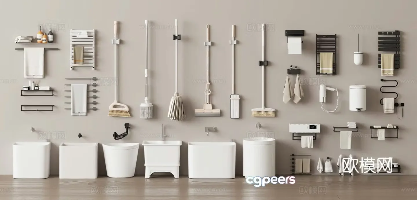 Modern mop pool towel rack 3d model