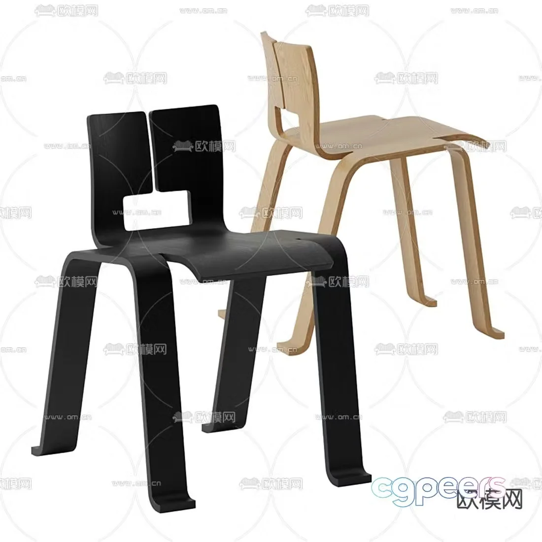 Cassina modern black wood side chair 3d model