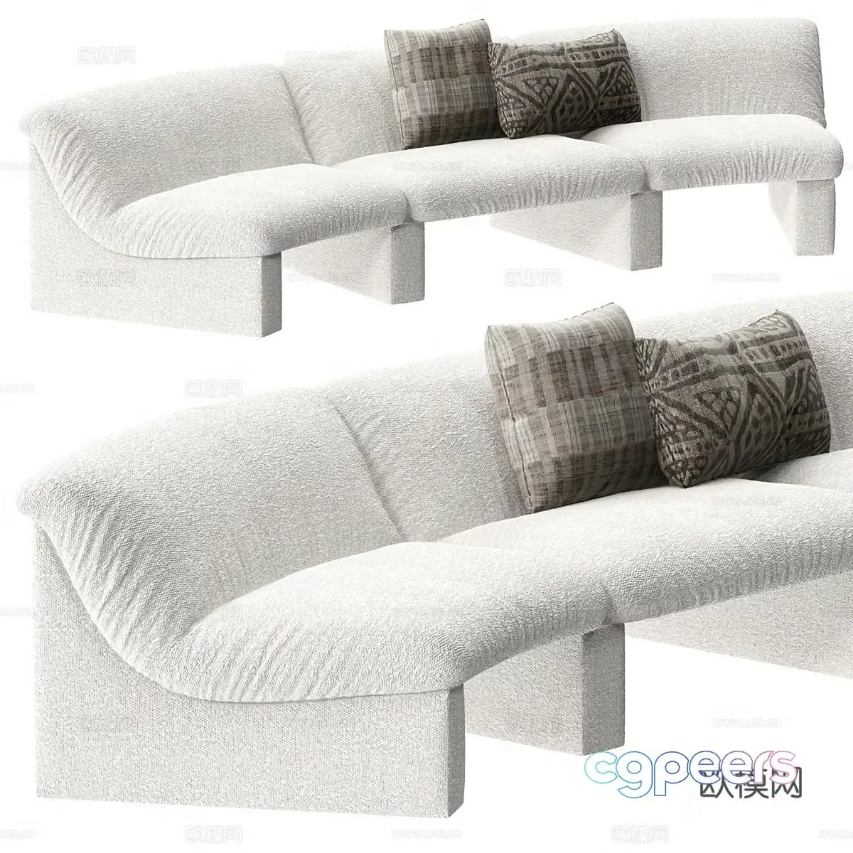 Modern cream style curved sofa 3d model