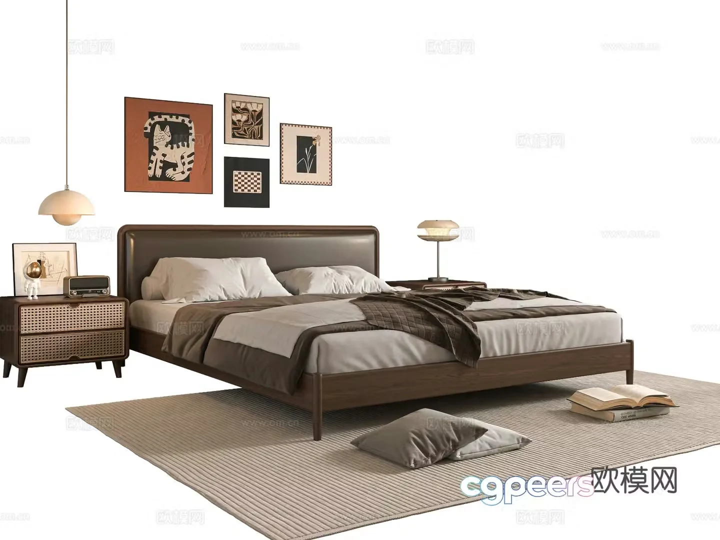 Middle-aged double bed 3D model