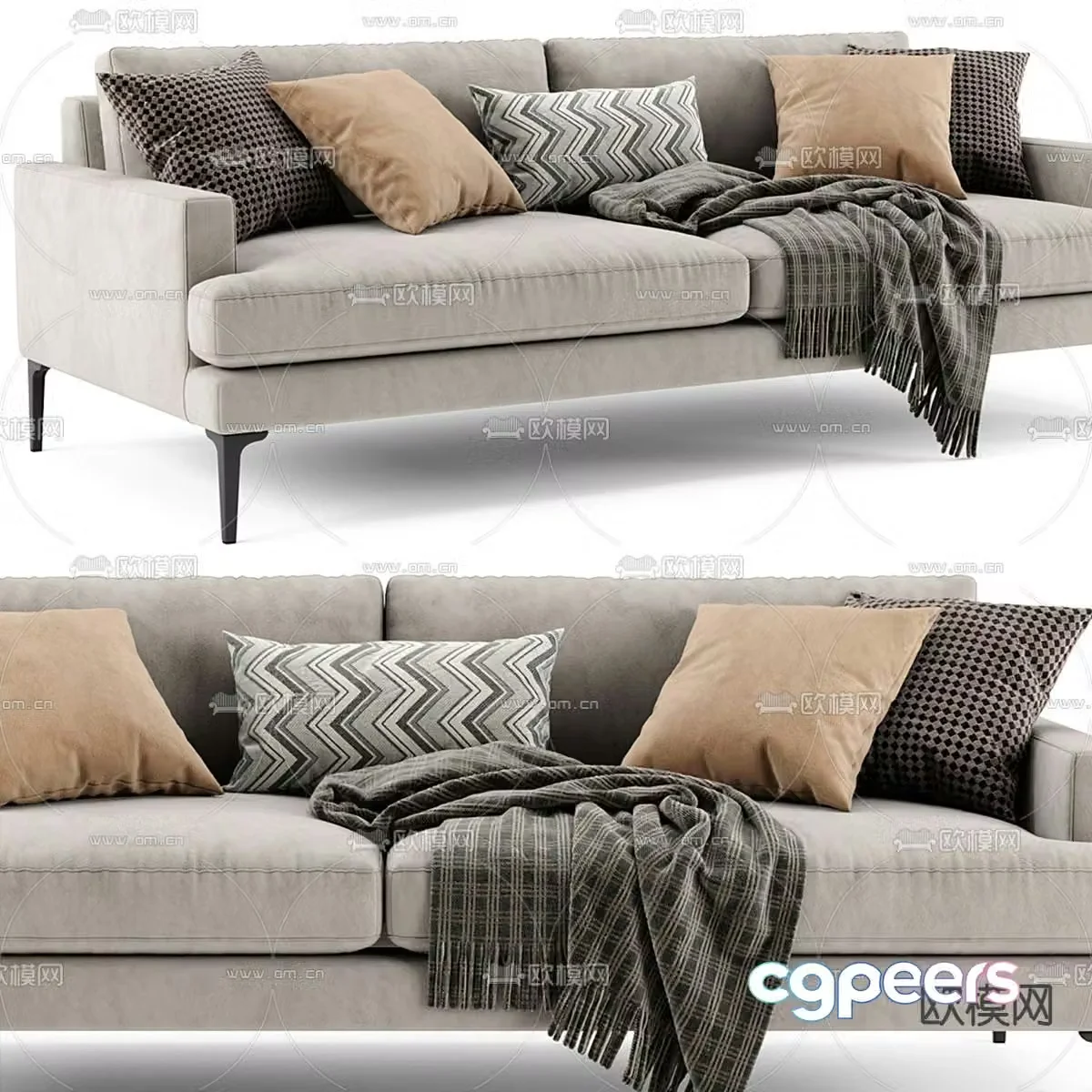 Modern double sofa fabric sofa 3d model