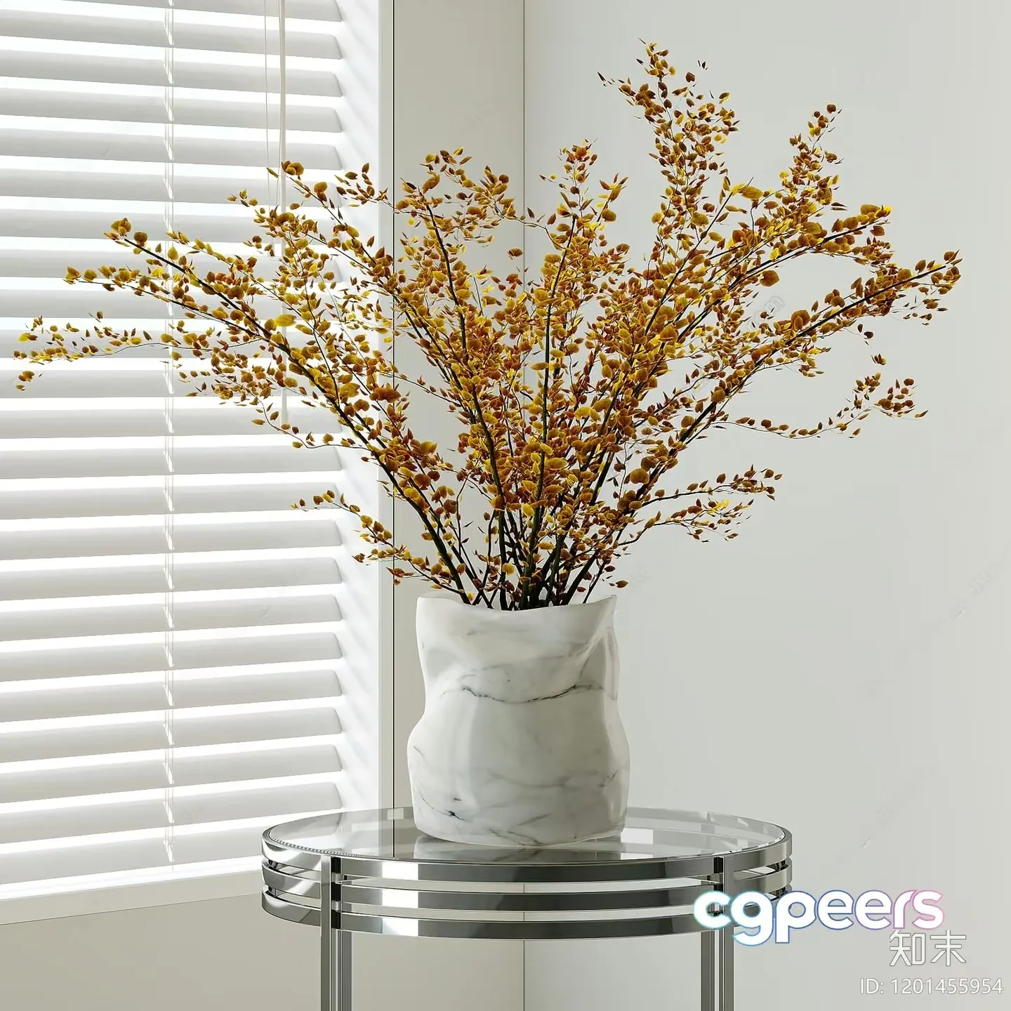 A Vase With Yellow Leaves 3D Model – 3119 – VRAY Render