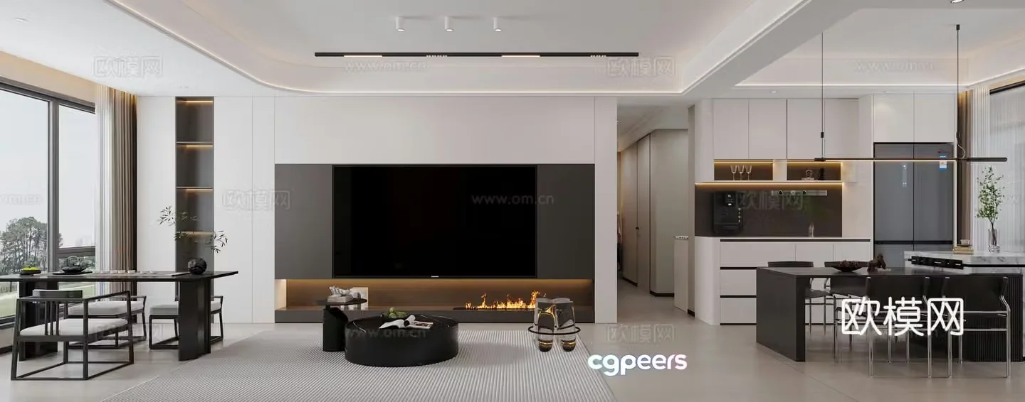 Modern black white and gray living room 3d model