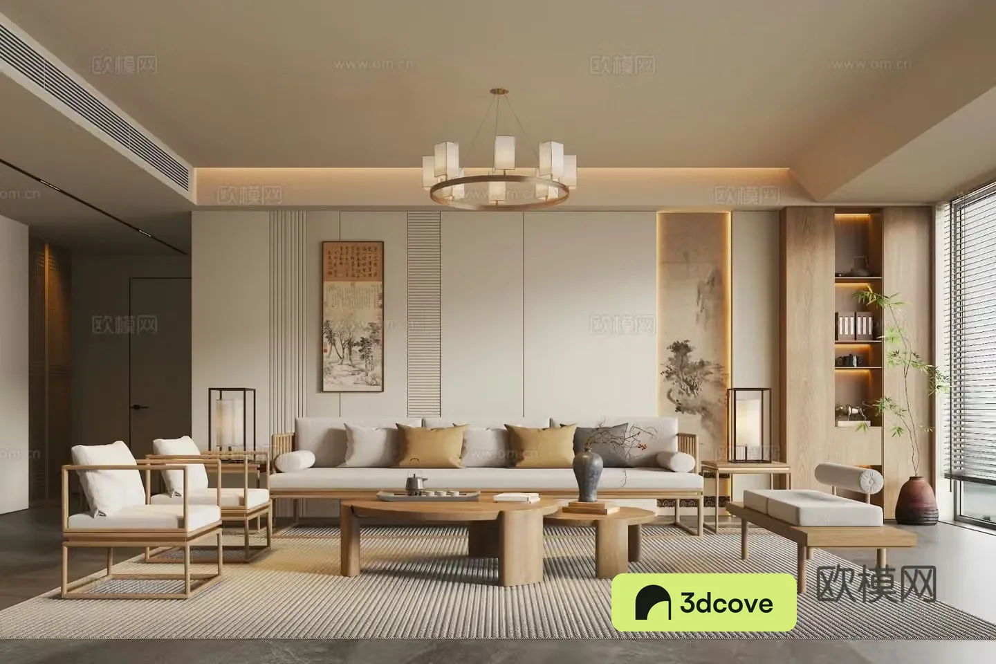 New Chinese style Song style living room solid wood sofa coffee table combination solid wood single chair sofa side table bookcase