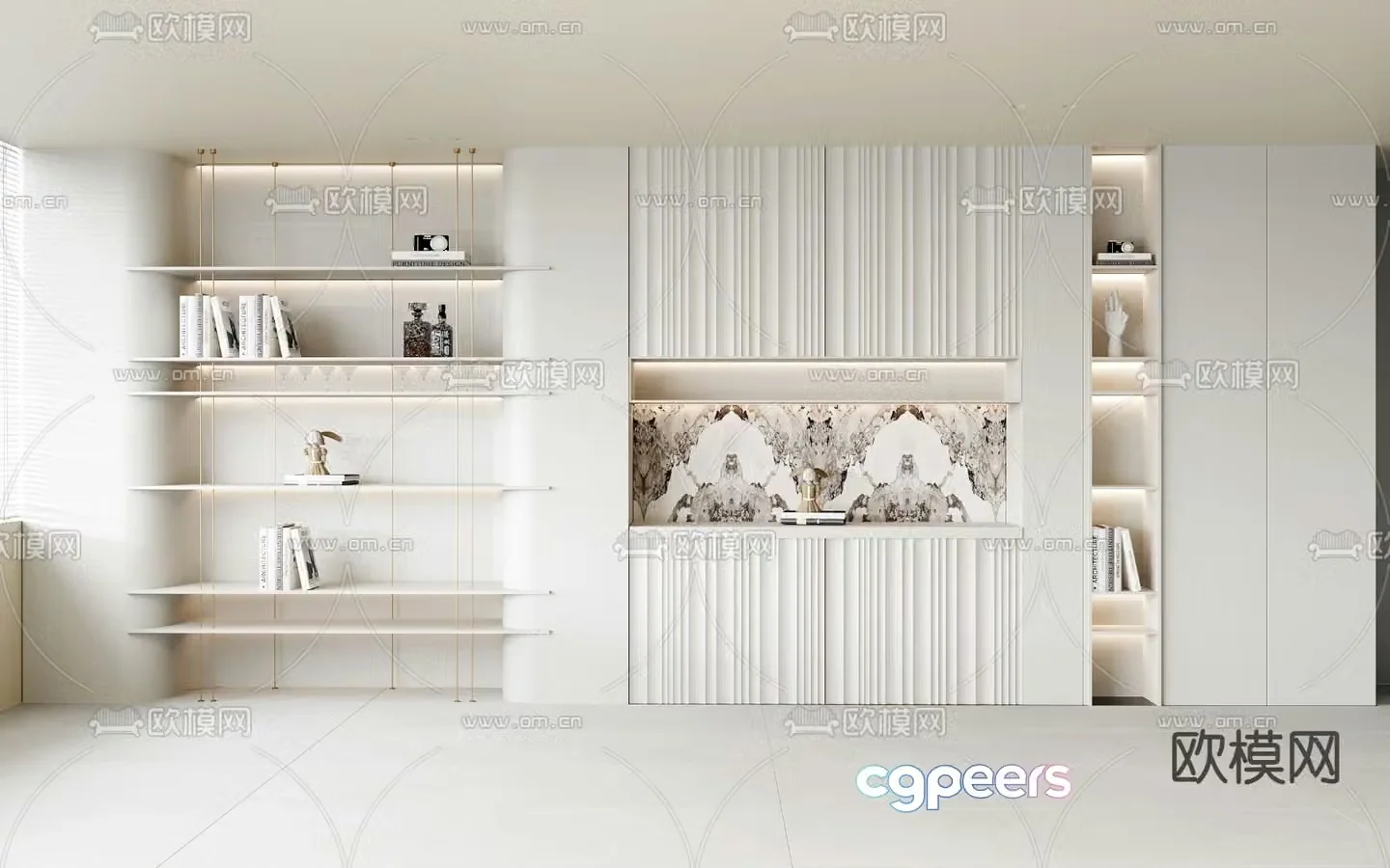 Cream style decorative cabinet shelf 3d model
