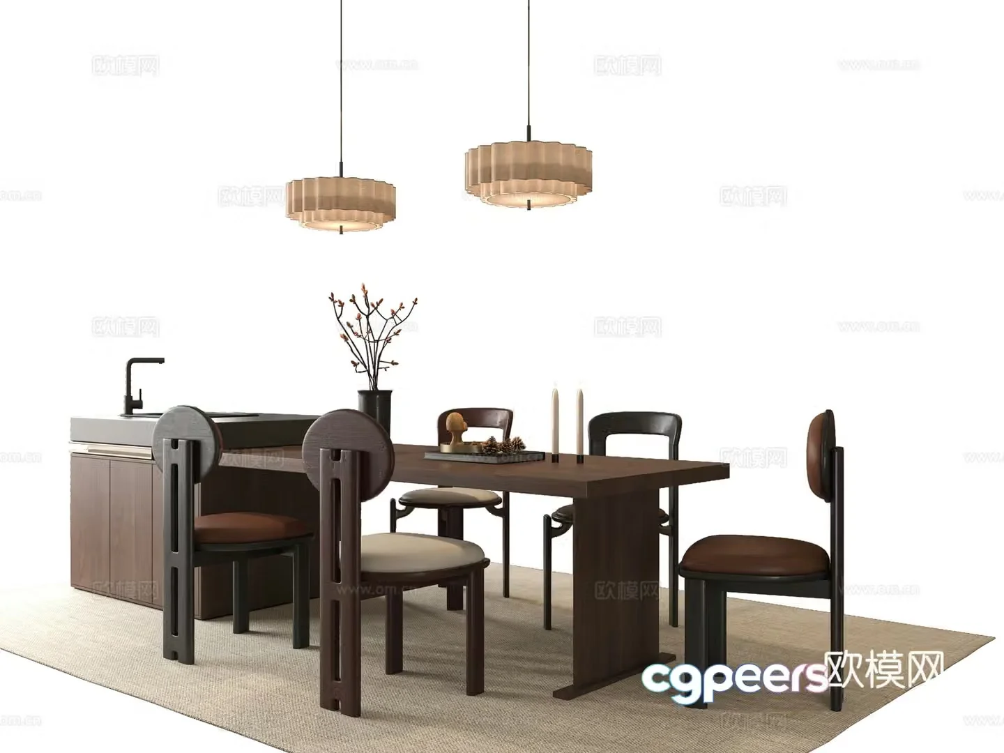 Medium style dining table and chairs Island dining table and chairs 3D model