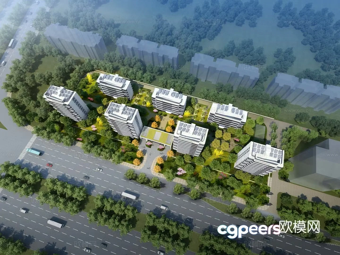 Residential building aerial view 3d model