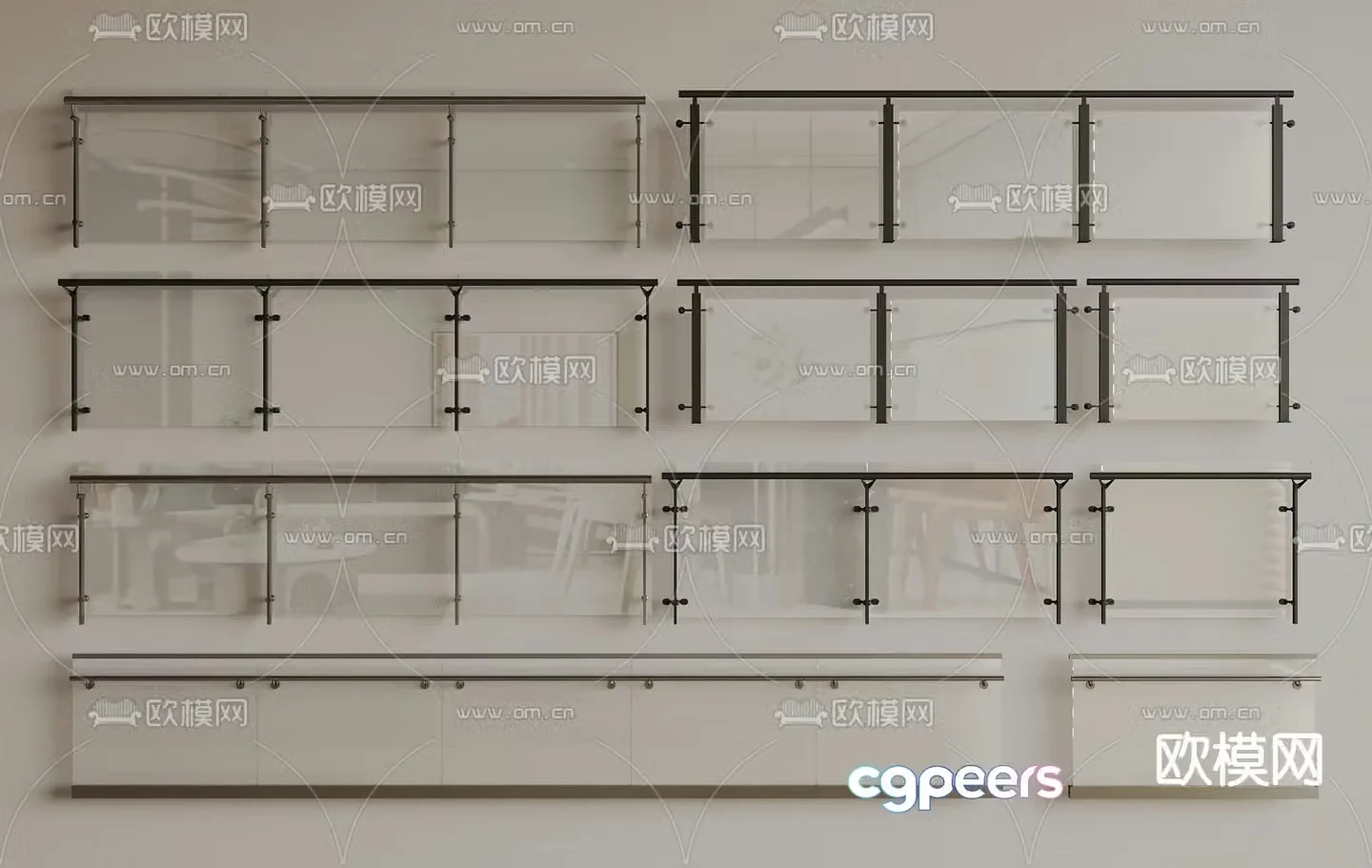glass railing fence guardrail 3d model
