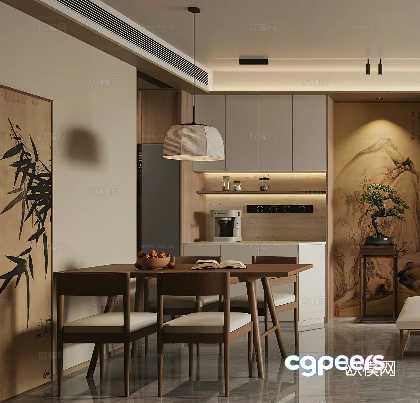 Middle-aged restaurant Wine cabinet Coffee machine Wasabi restaurant Middle-aged restaurant New Chinese restaurant 3D model