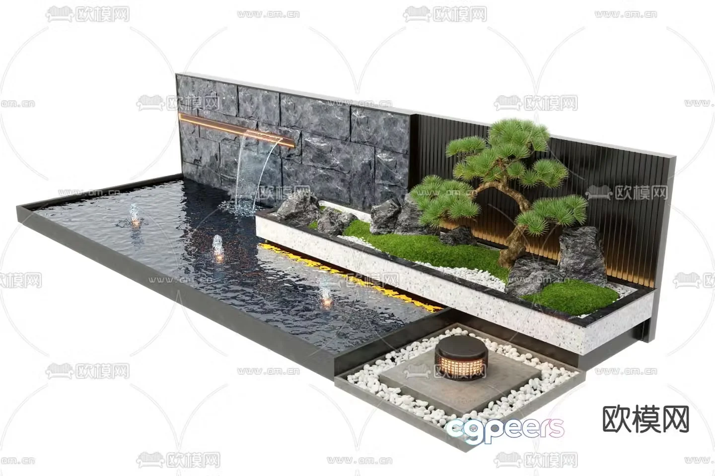New Chinese style fountain water feature wall falling water wall 3D model