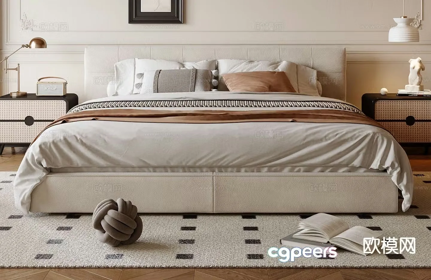 French double bed 3d model
