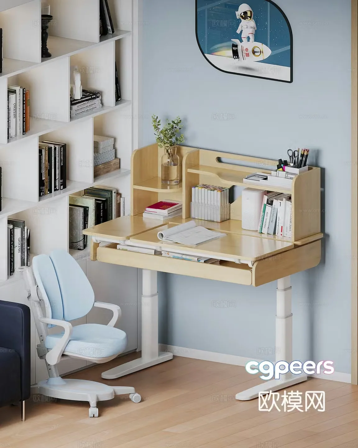 Children’s room electric lifting table learning table learning chair 3D model