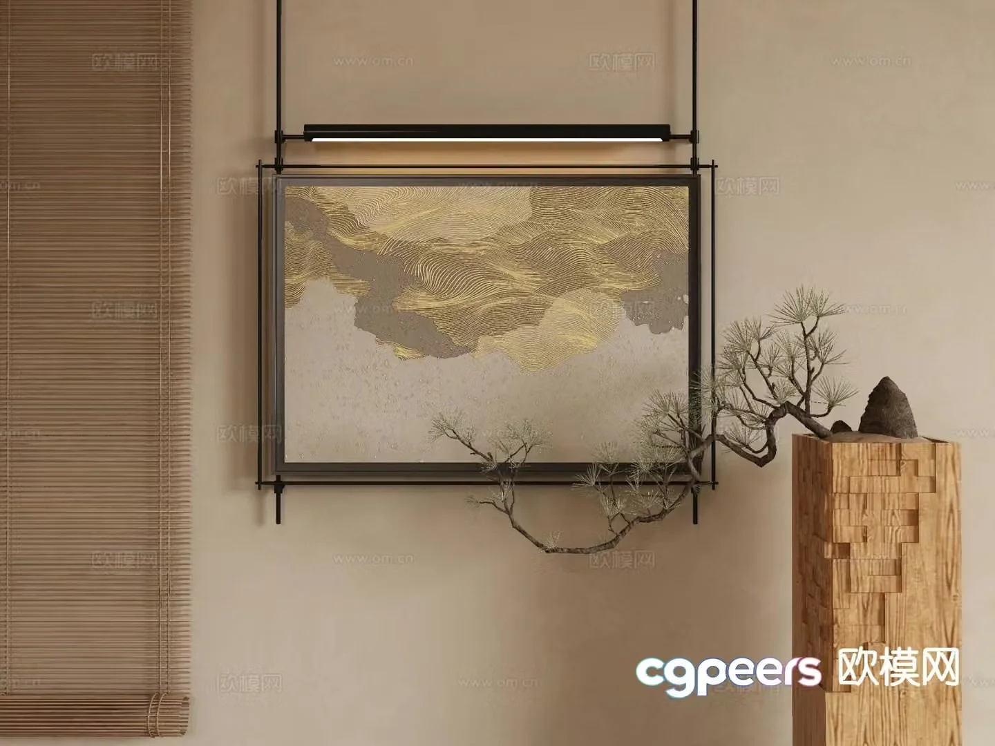 New Chinese style decorative painting Zen hanging painting 3D model