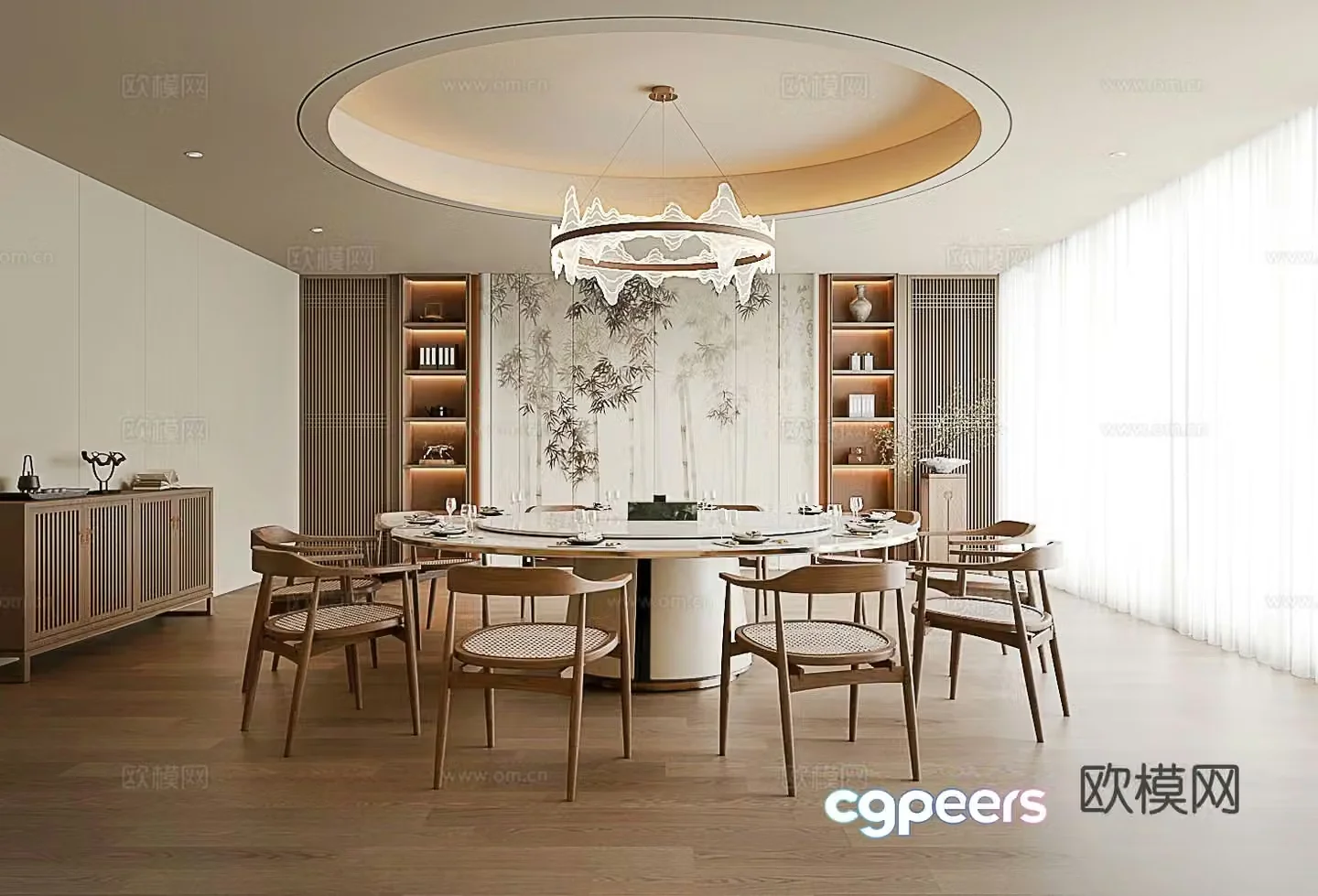 New Chinese restaurant private room Club private room Song style Zen 3D model