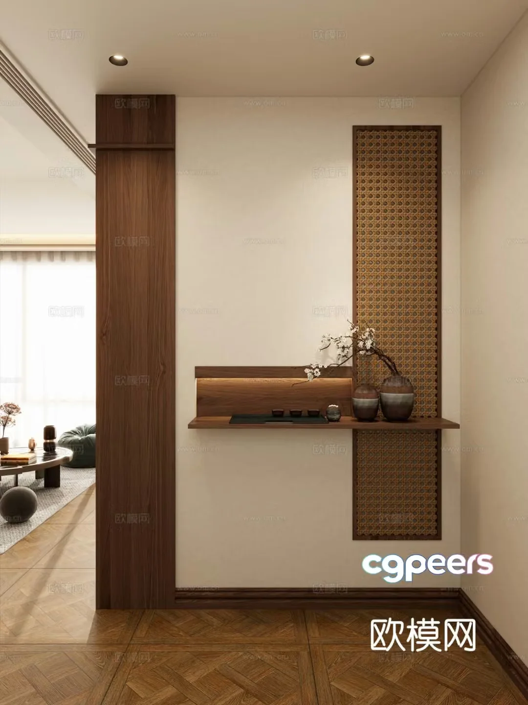 New Chinese style entrance hall decorative entrance aisle 3D model