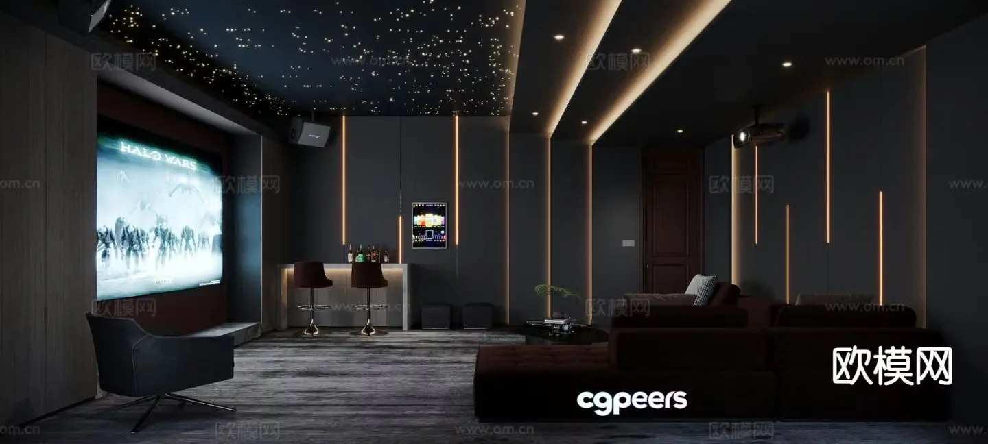 Dark style audio-visual room audio-visual room home theater 3d model