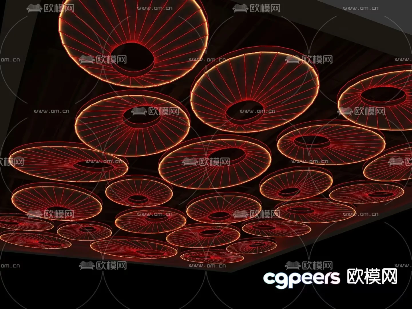 A Collection Of Red And Orange Circular Objects 3D Model – 14395 – VRAY Render