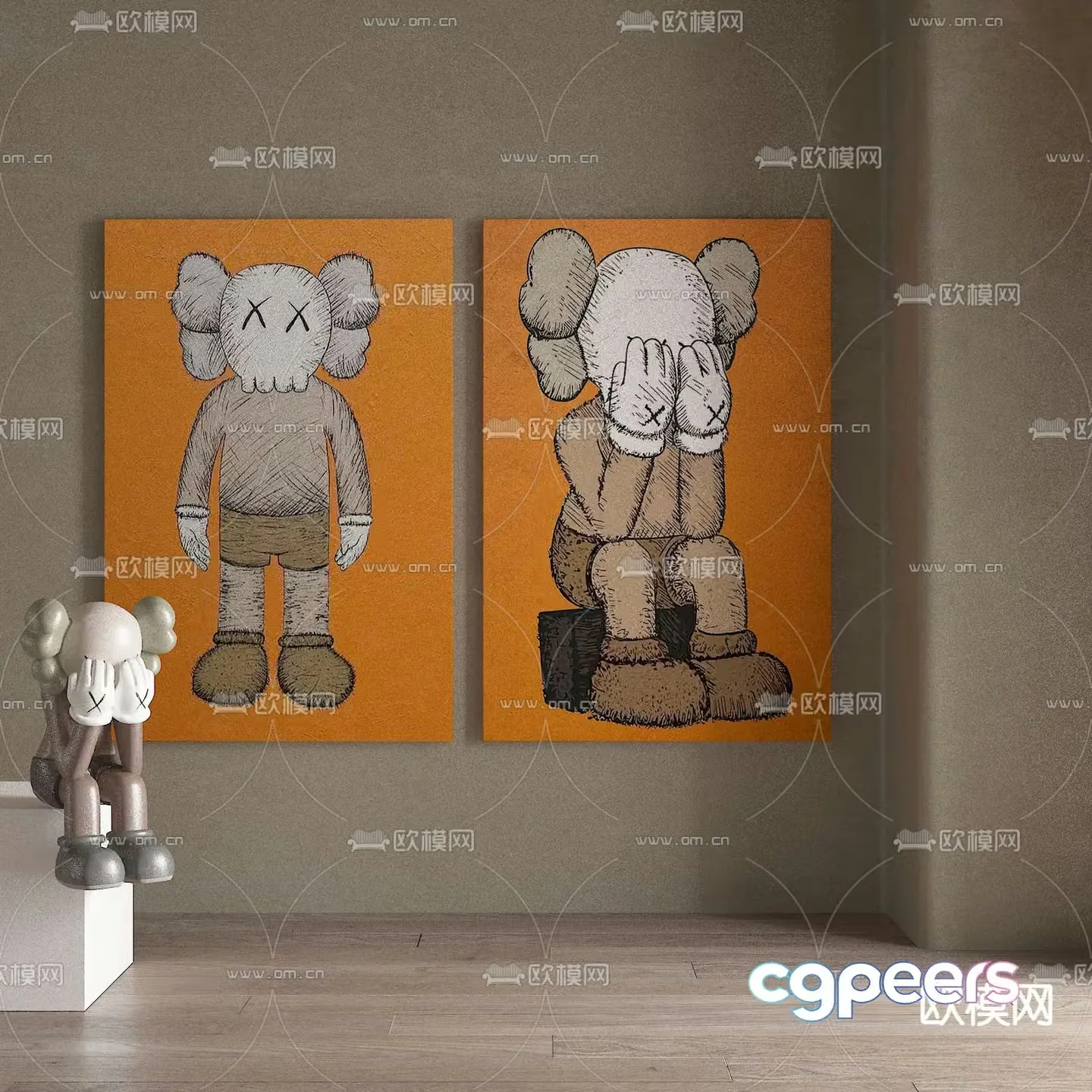 Modern KAWS decorative painting 3d model