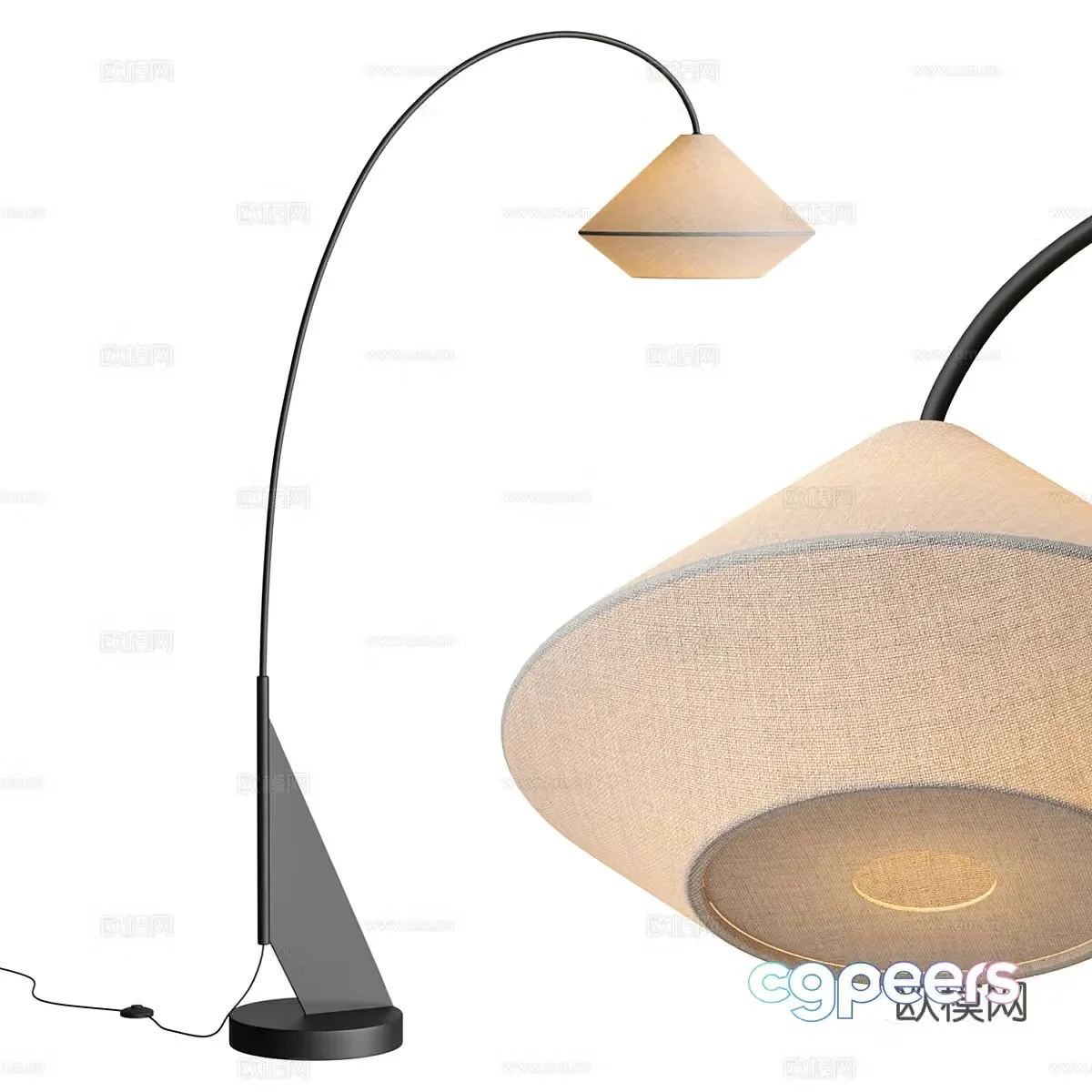 New Chinese bronze metal curved floor lamp 3D model