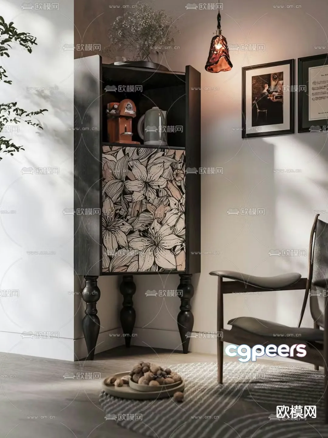 Middle-aged style decoration cabinet cabinet display cabinet 3d model