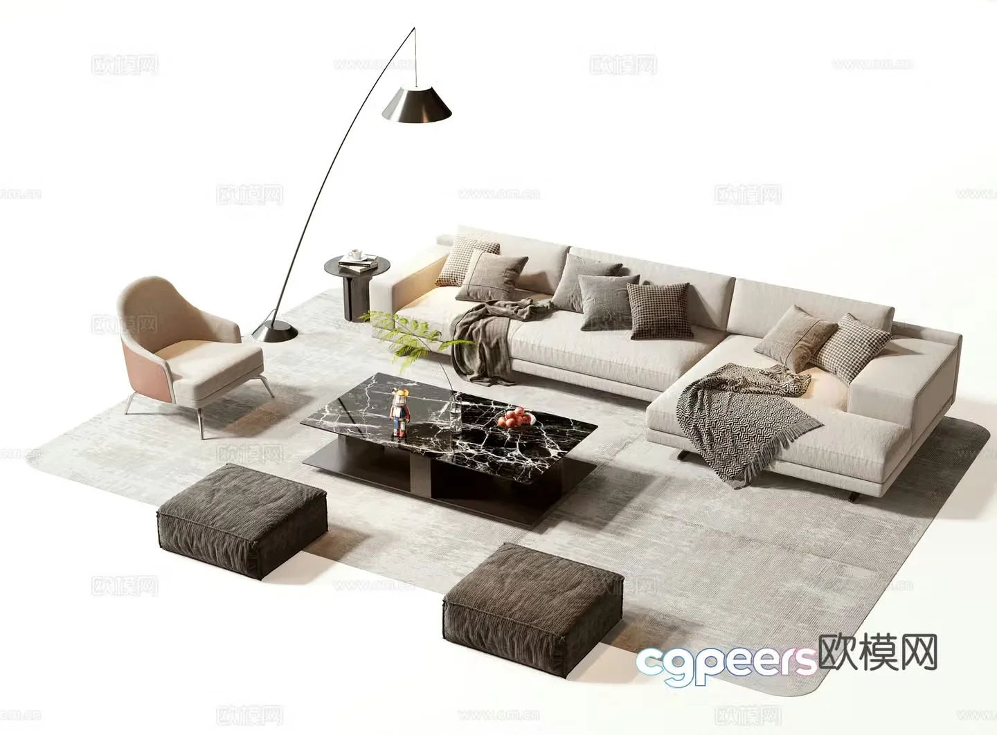 Modern sofa coffee table set 3d model