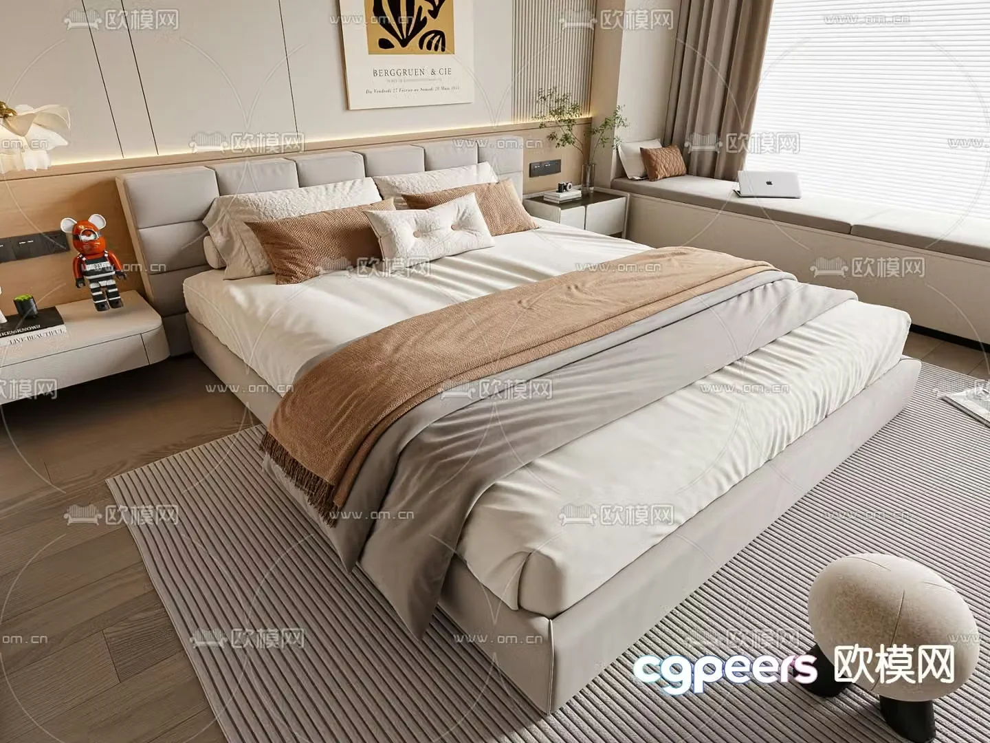 Modern double bed 3d model