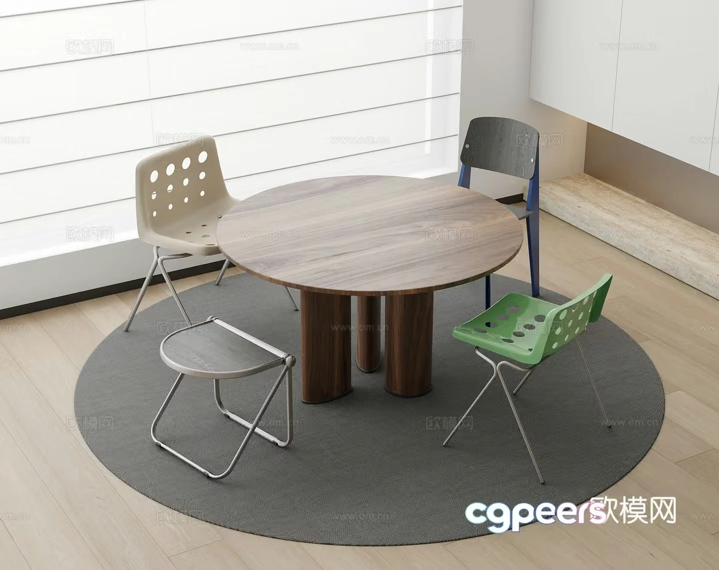 Medium cream style dining table and chair 3d model