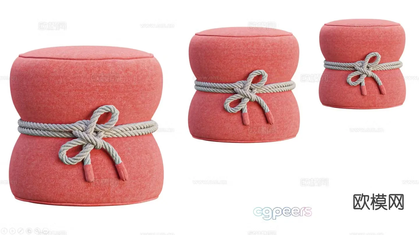 Low stool fabric sofa stool shoe changing stool tufted round stool 3D model