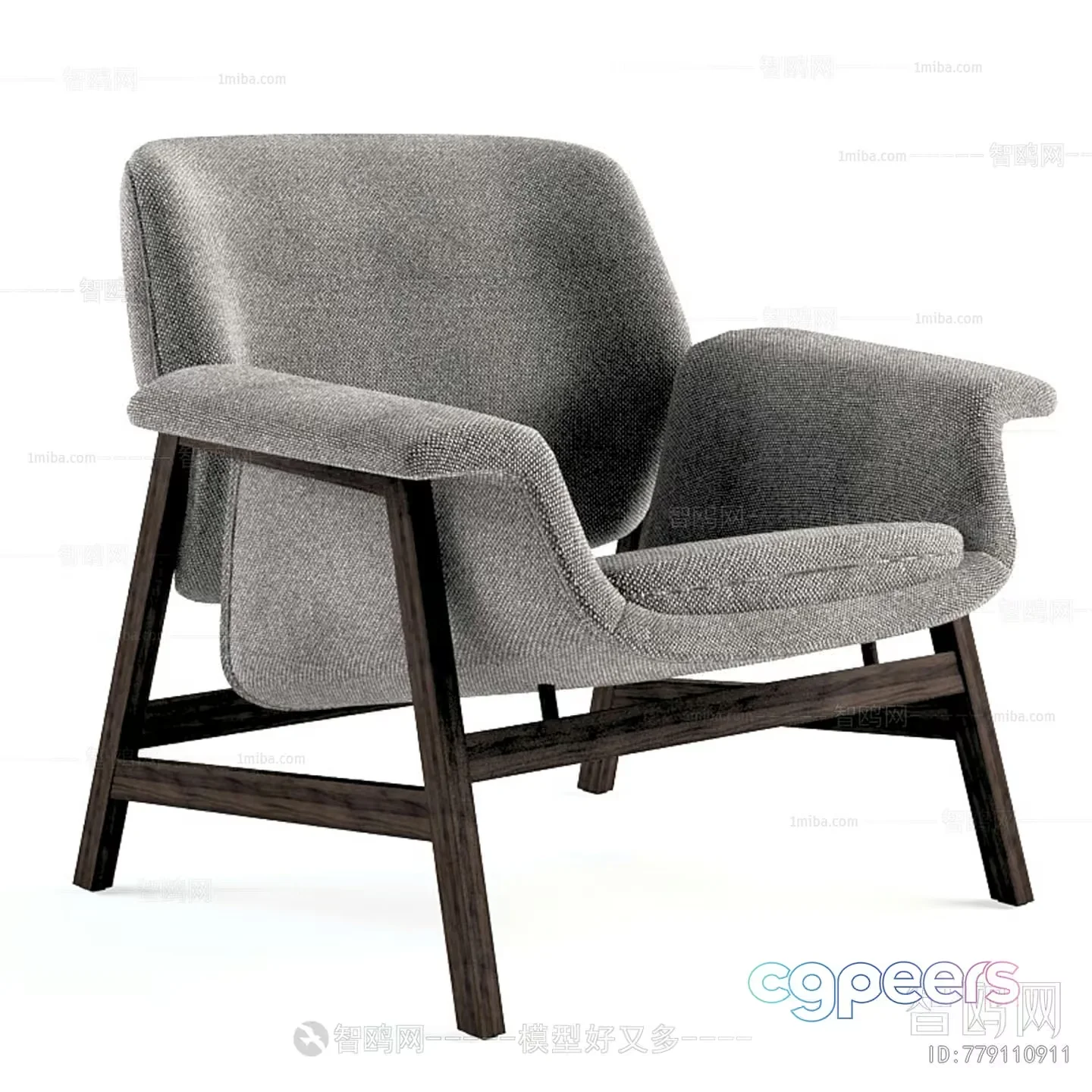 A Gray Chair With Wooden Legs 3D Model – 4077 – VRAY Render