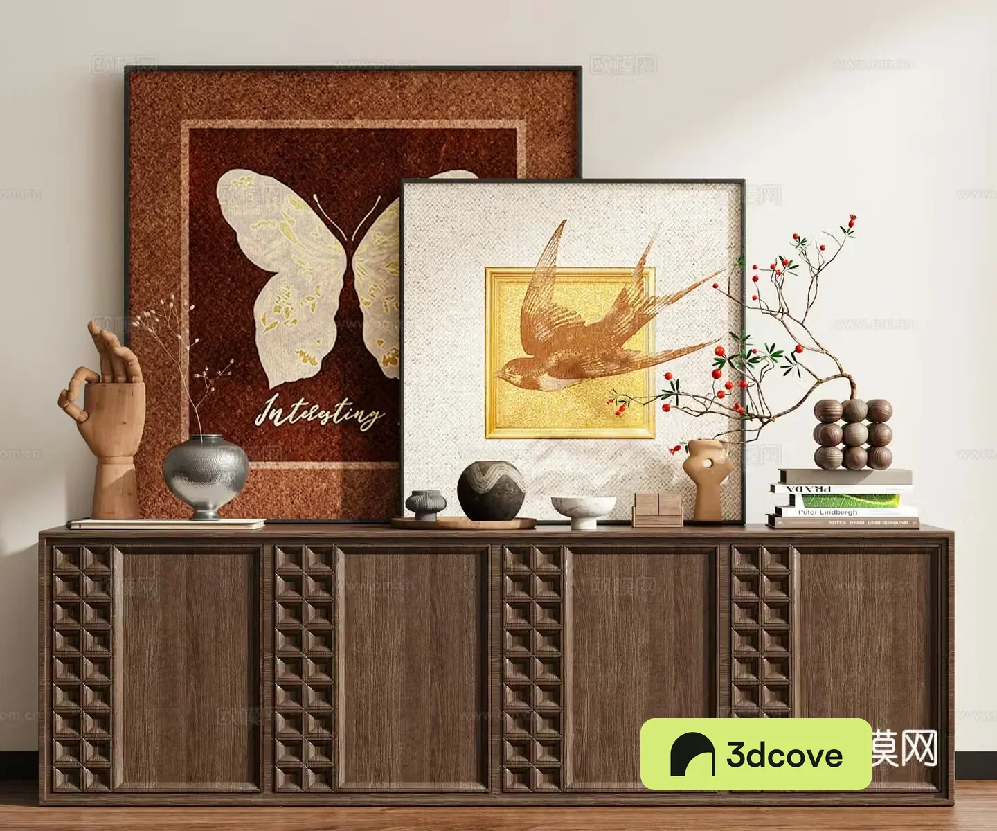 Medium style abstract painting flower and bird painting butterfly painting 3d model