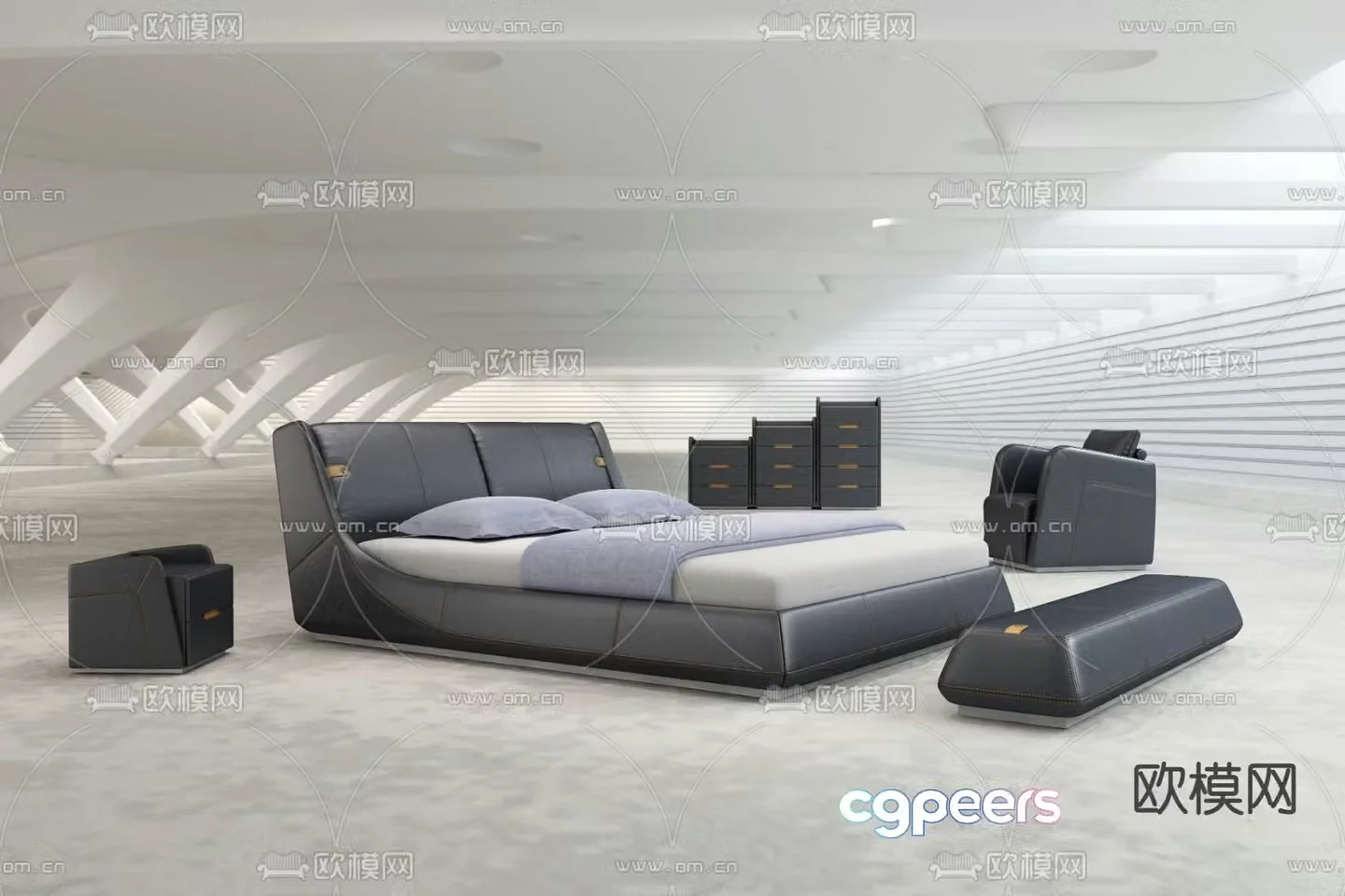 Leather double bed 3d model