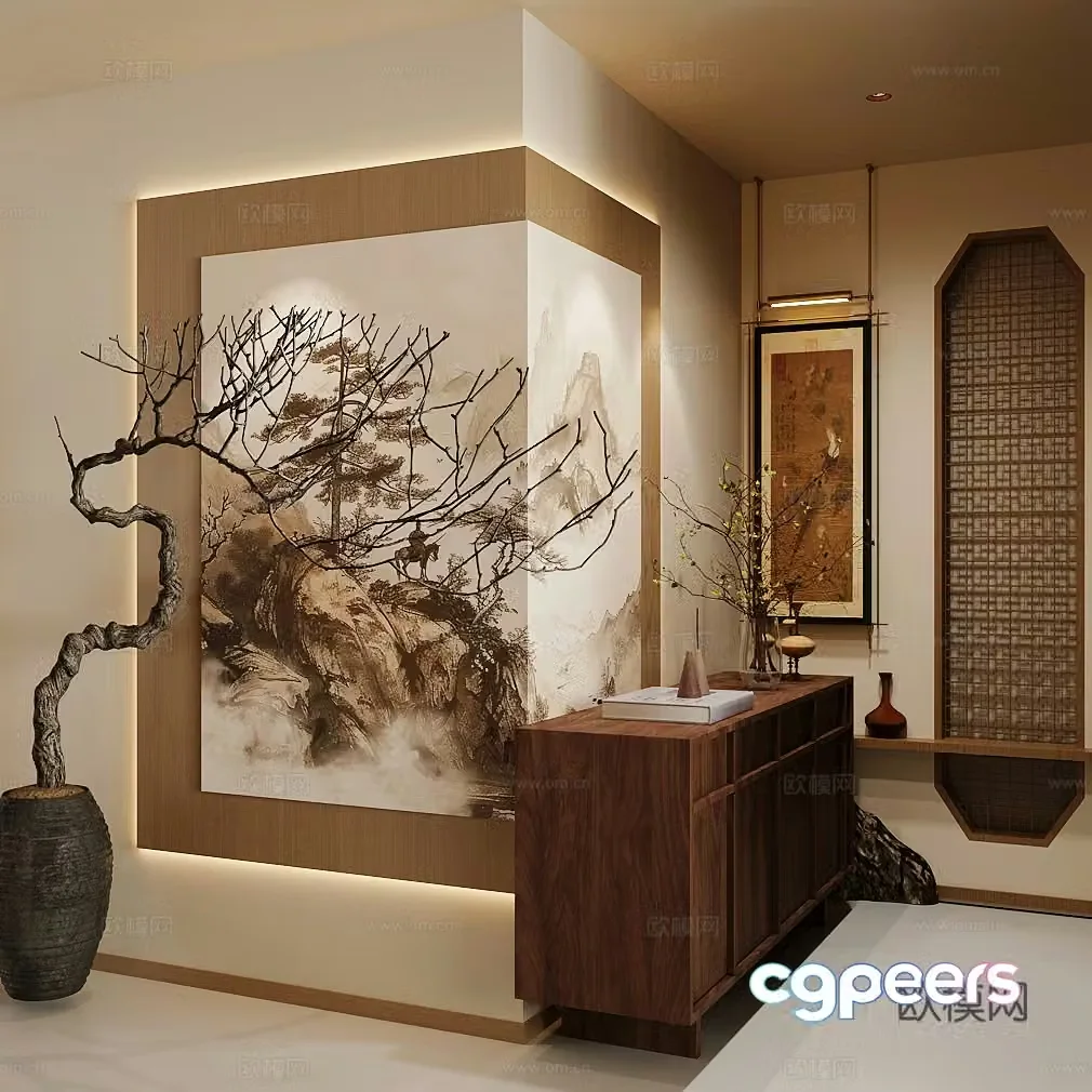 New Chinese-style Zen porch entrance porch Song-style porch entrance porch ornament entrance cabinet end view cabinet 3D model