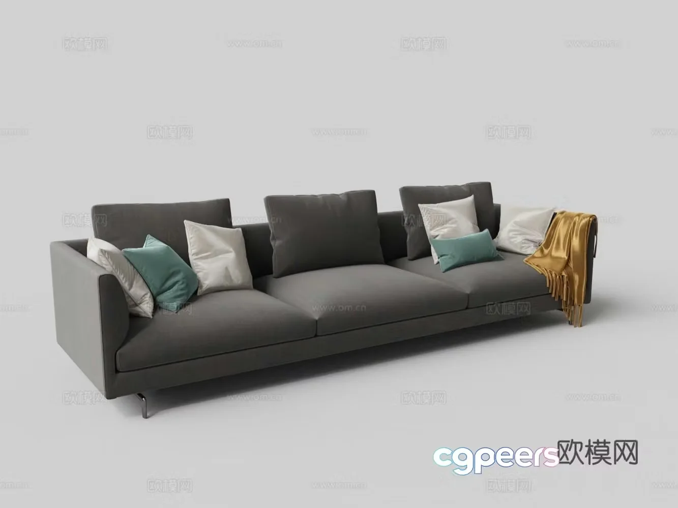 Modern fabric legs multi-person sofa 3D model