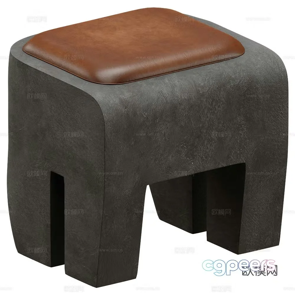 Medieval style stool square stool sitting stool 3d model