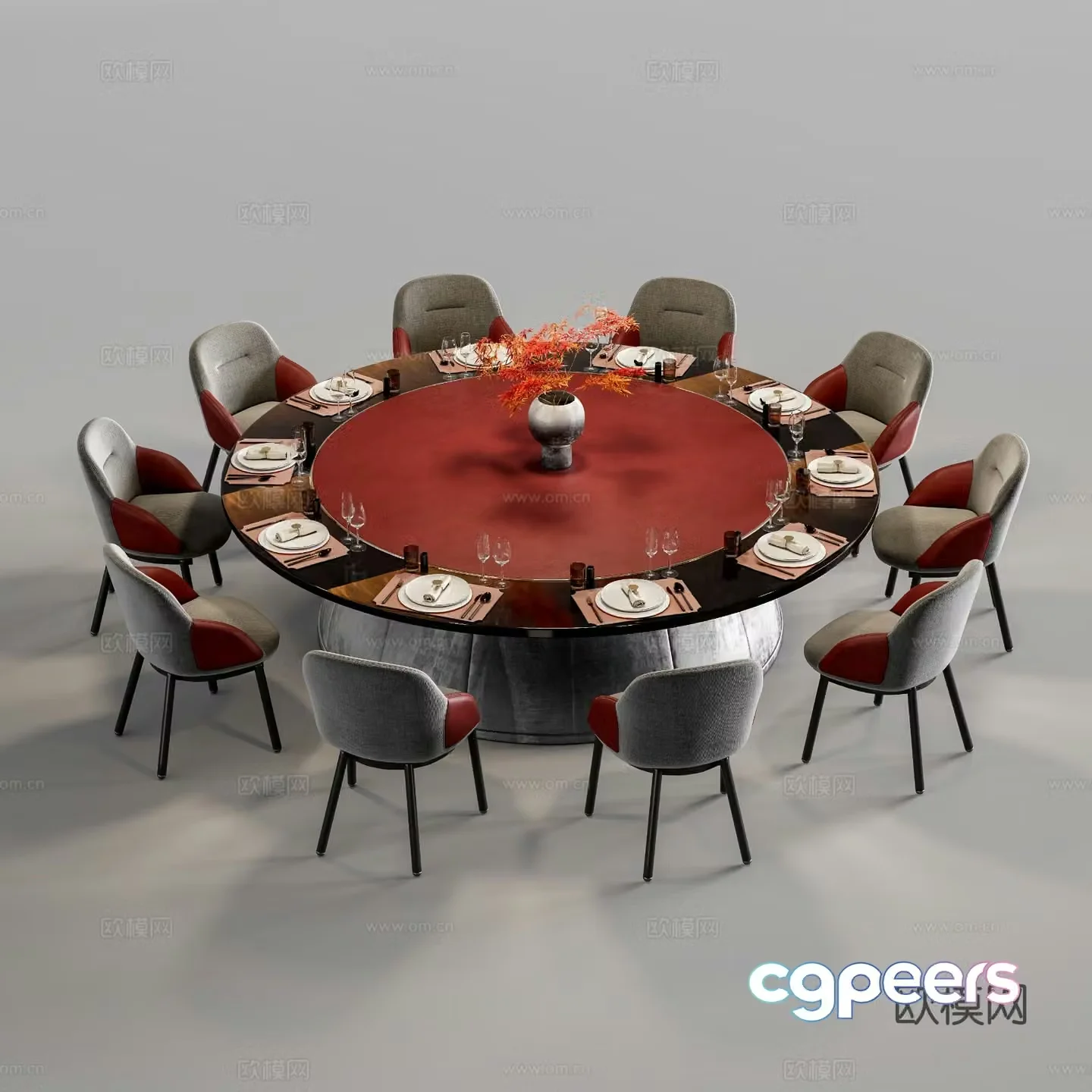 New Chinese style dining table and chairs round dining table 3d model