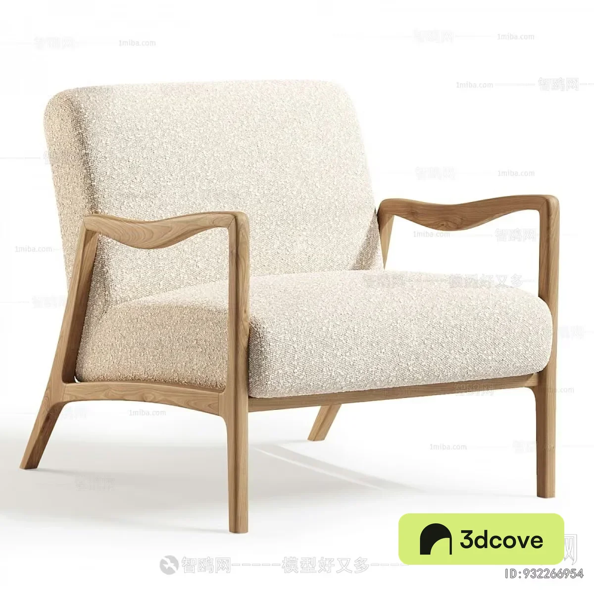 Wooden Armchair With Light-Colored Upholstery