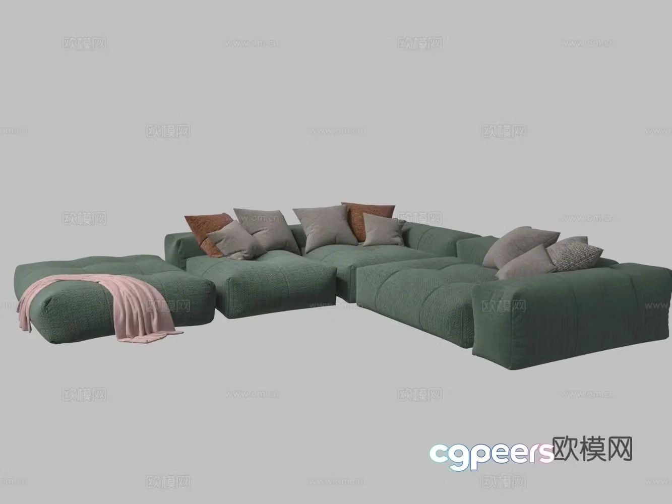 Modern fabric L-shaped multi-person casual sofa 3D model