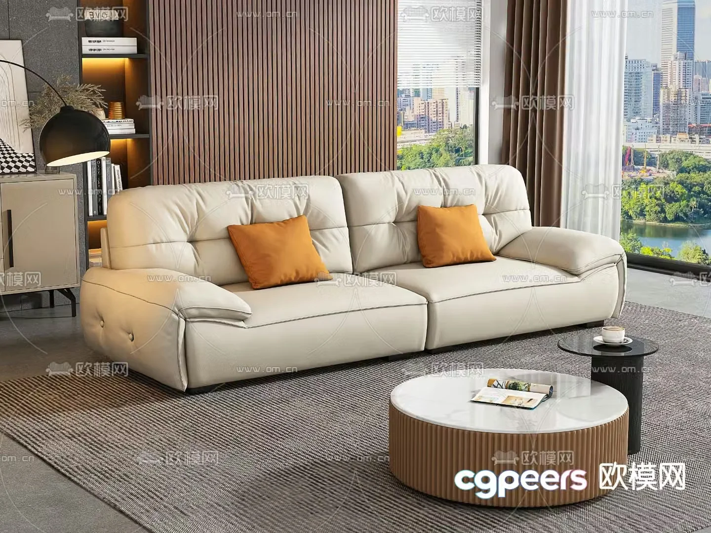 Double sofa leather sofa 3d model