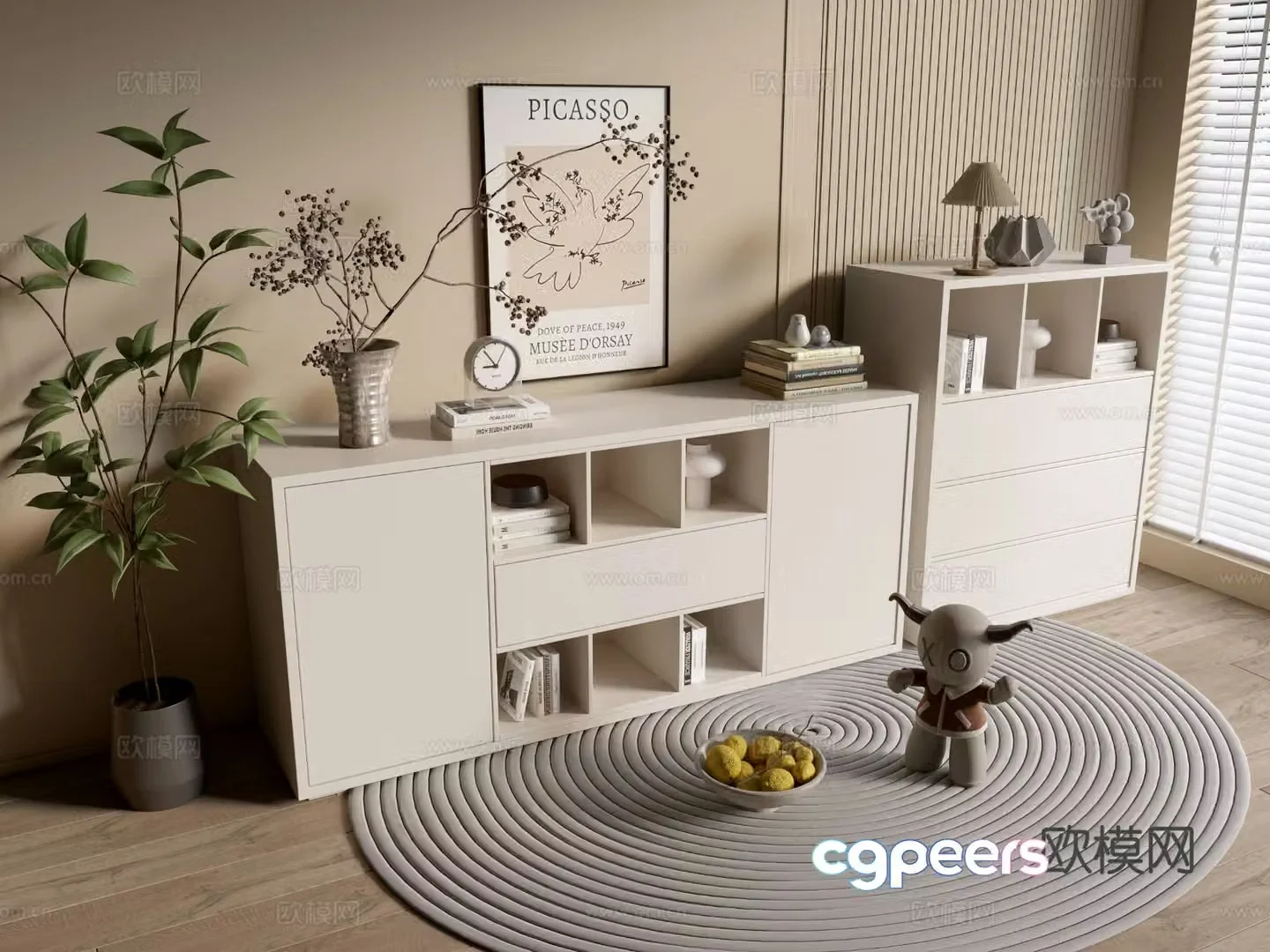 Cream style entrance cabinet side cabinet 3D model
