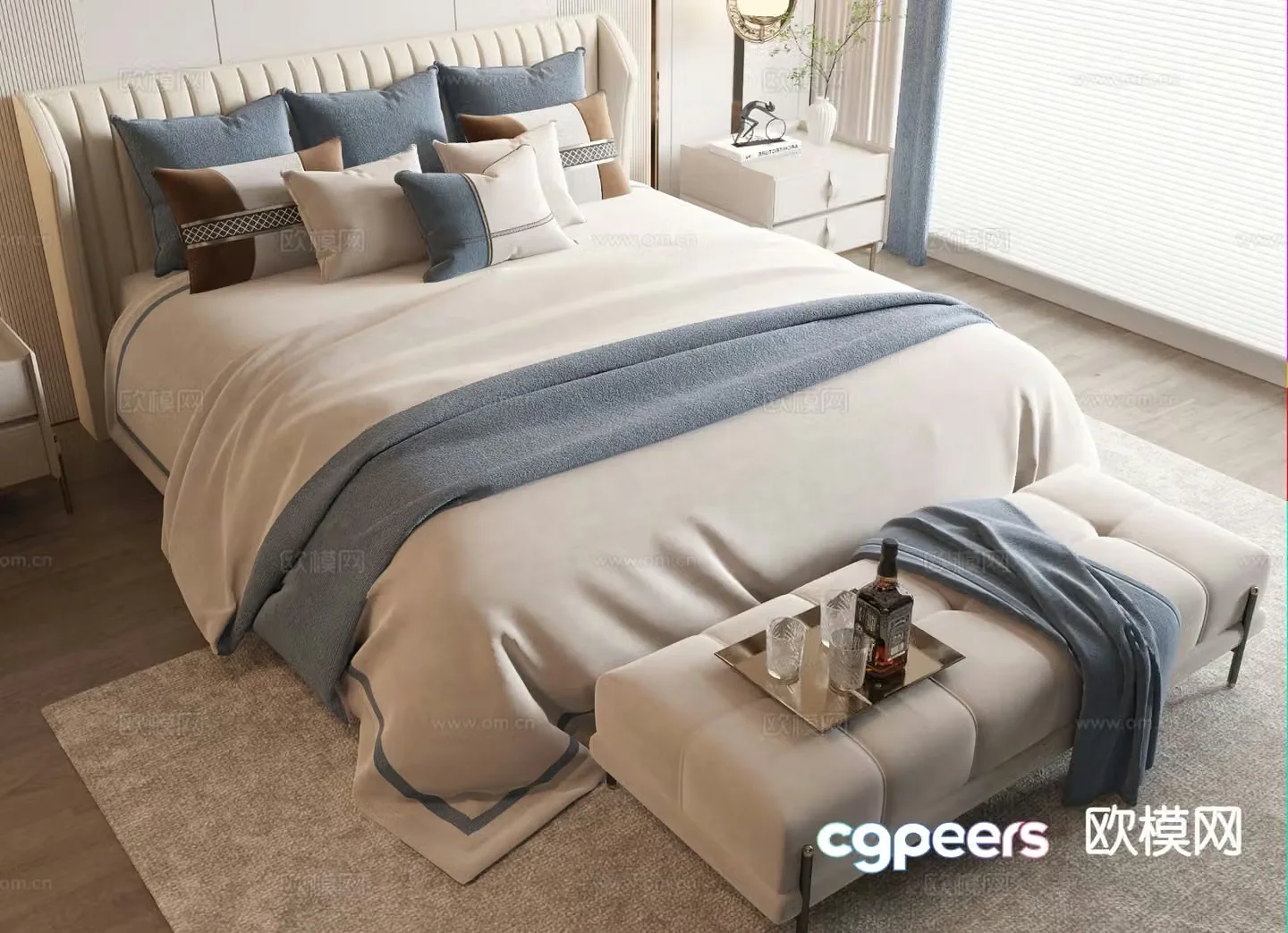 Modern double bed 3d model