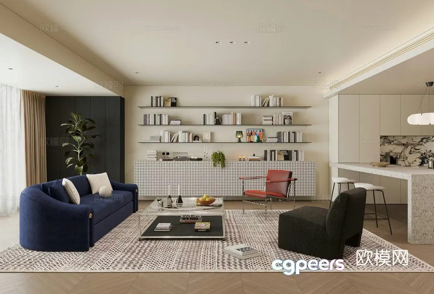 Cream medieval home living room horizontal hall black and white living room large flat living room without owner lights 3D model