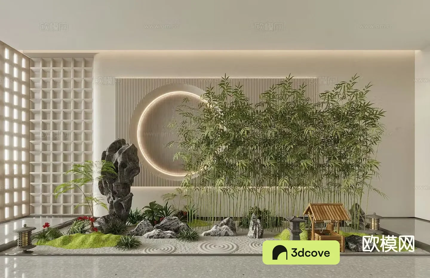 Landscape bamboo group Landscape stone Microlandscape Green bamboo