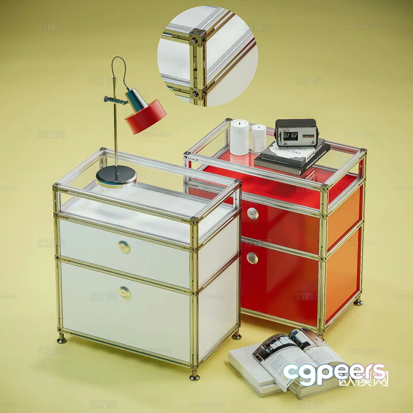 Modern aluminum profile bedside table Bauhaus side cabinet Modular furniture 3D model