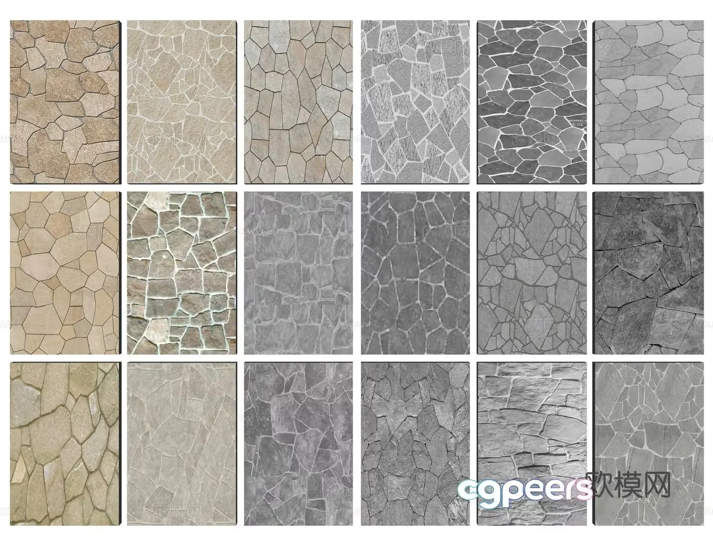 2D crushing paving ice crack crushing paving cultural stone floor tiles rural stone slab paving stone 3D model