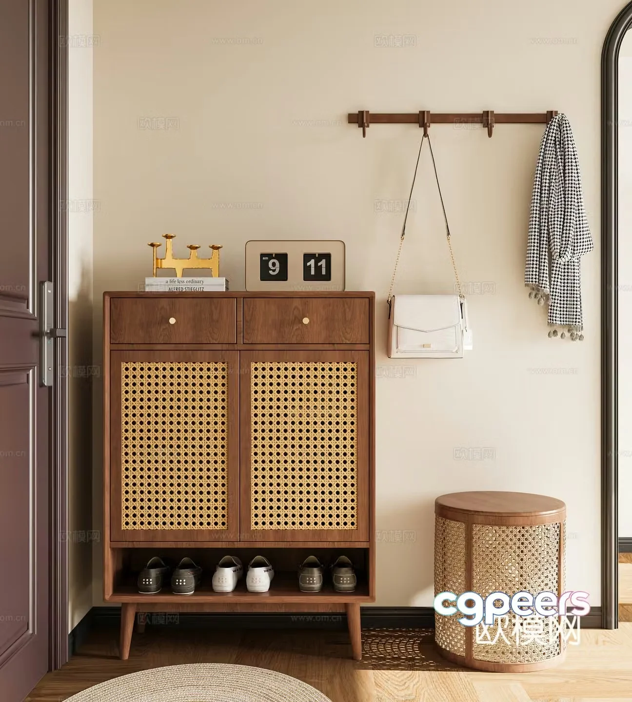 Middle-aged style shoe replacement cabinet Middle-aged style shoe replacement stool Porch shoe replacement cabinet Entrance entrance hall Entrance entrance hall Entrance decoration 3D model