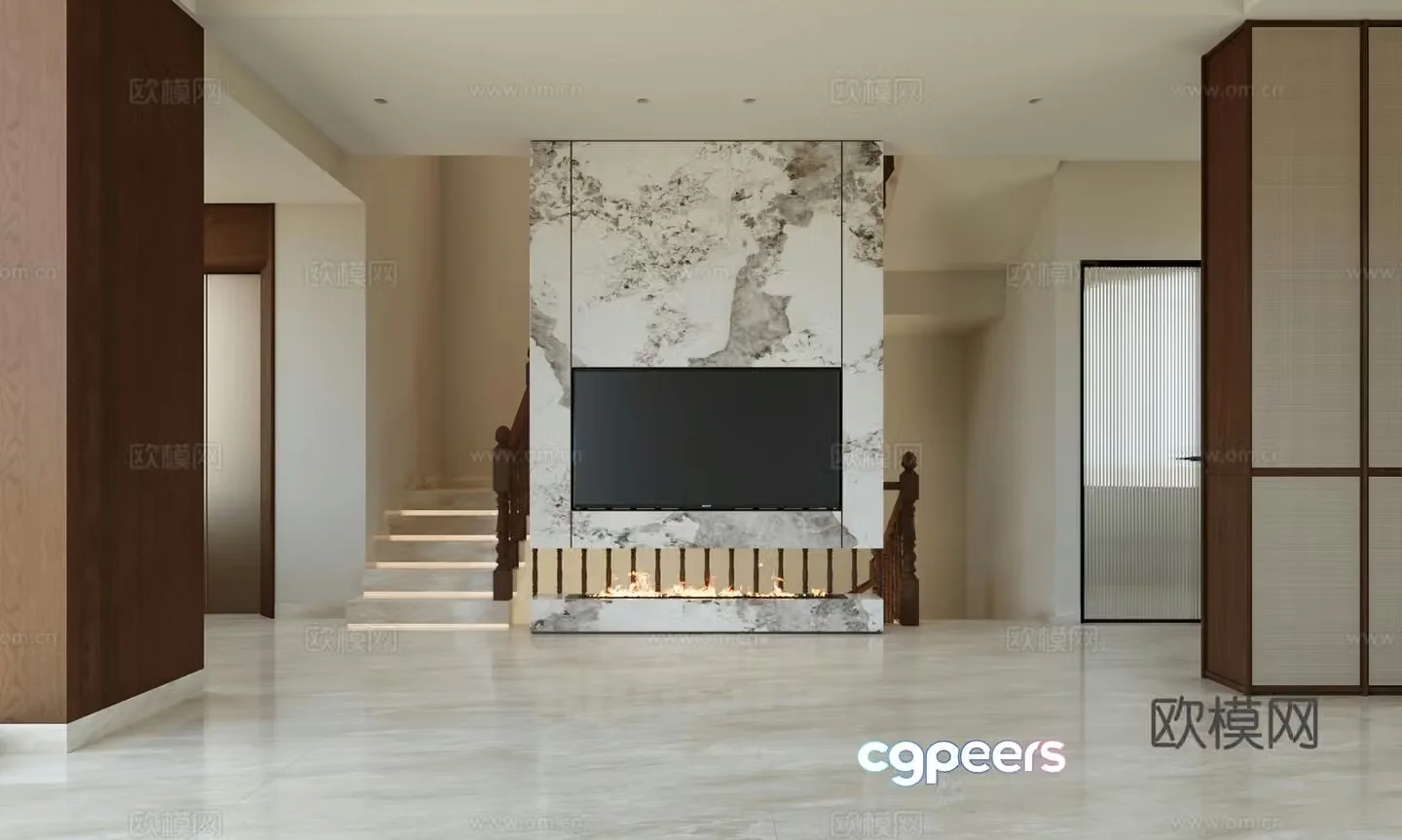 New Chinese TV background wall Living room background wall 3d model