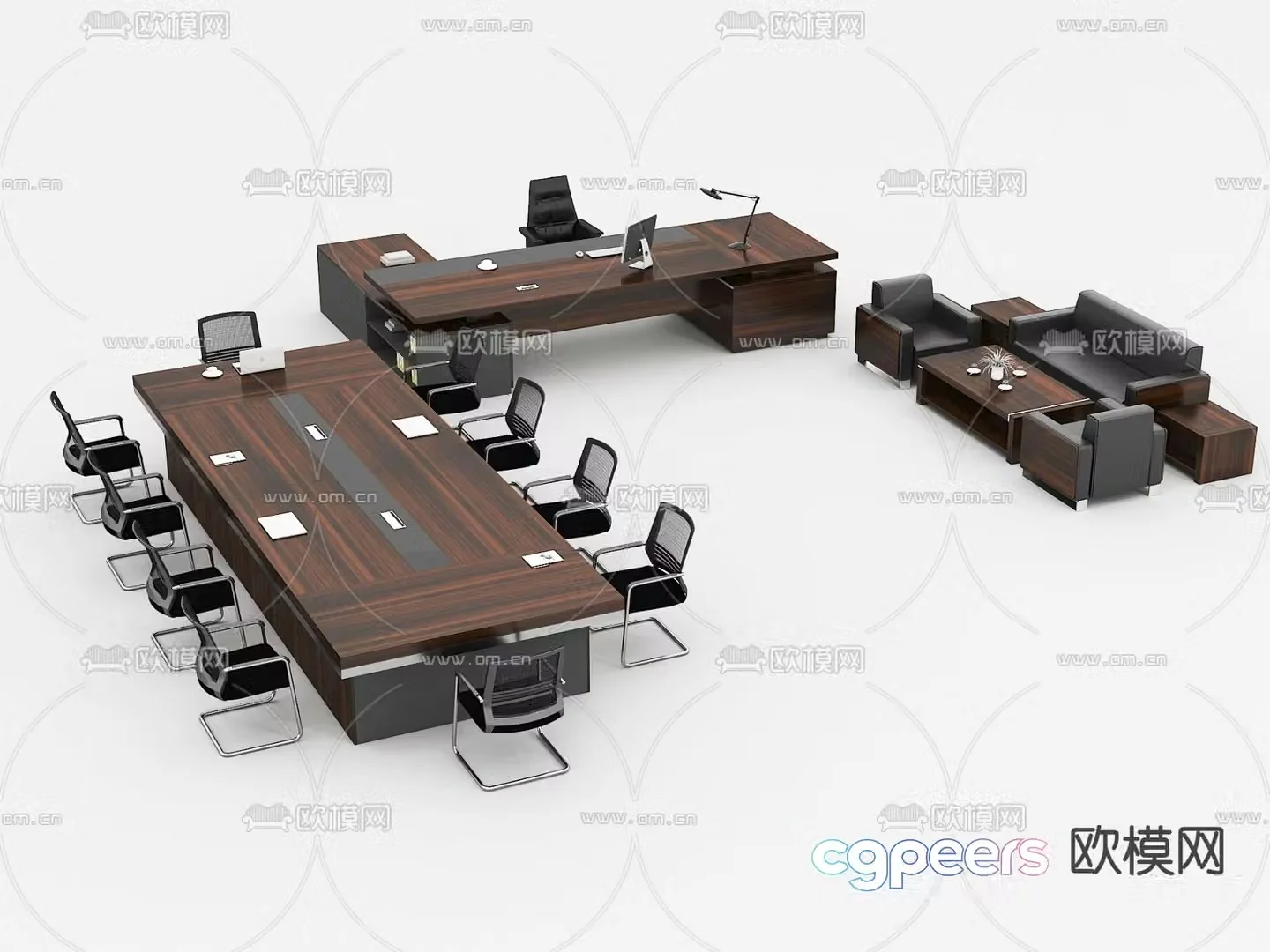 Solid wood conference table and chair desk office sofa 3d model