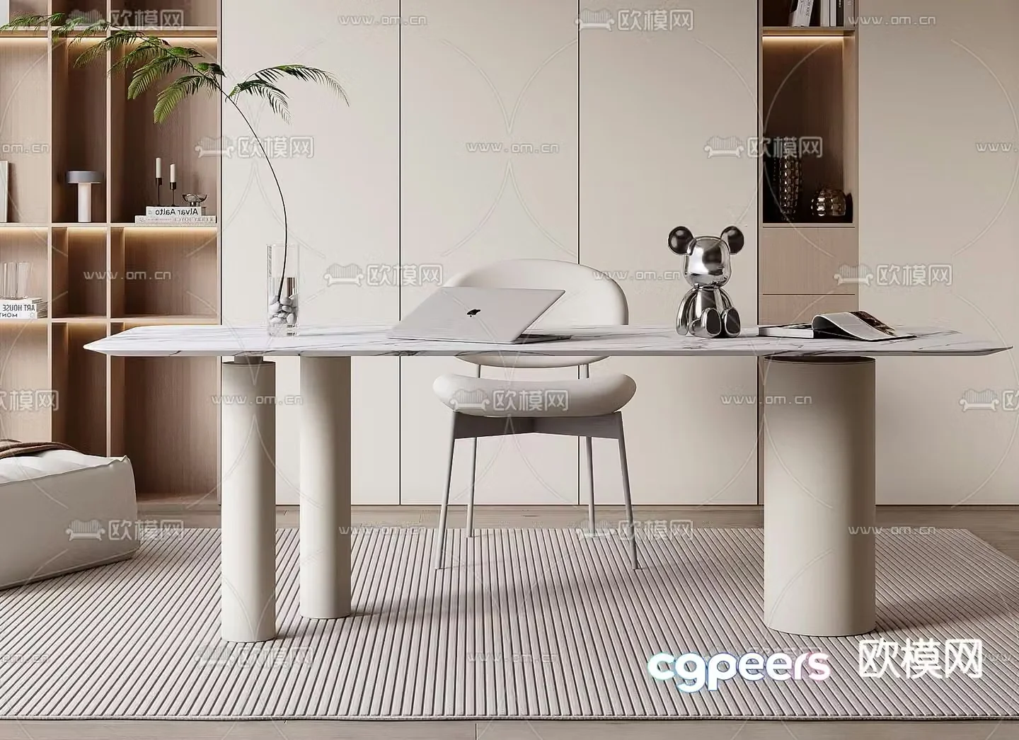 Cream style desk writing desk computer desk 3d model
