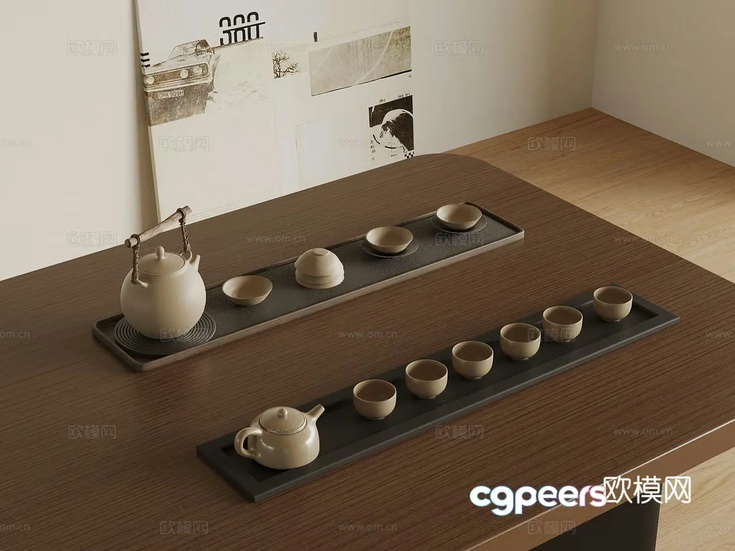 New Chinese style tea cup teapot tea set 3d model